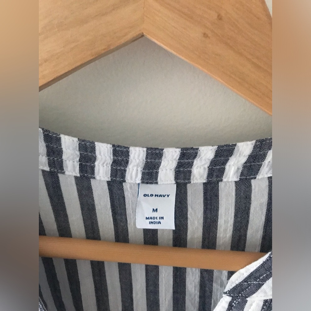 ⚡️SOLD OLD NAVY 3/4 Sleeve Stripe Pull Over Casual Fit Linen Shirt Size Medium - Picture 5 of 7